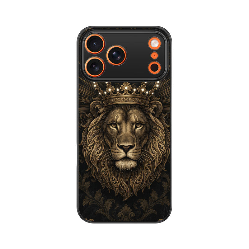 Leo iPhone Case – Gold Lion Tempered Glass Cover | Gizmia